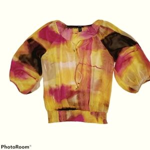 Alfani 3/4 Elastic Cuff Sleeve and Wide Band Elastic Hem Sheer Blouse 349